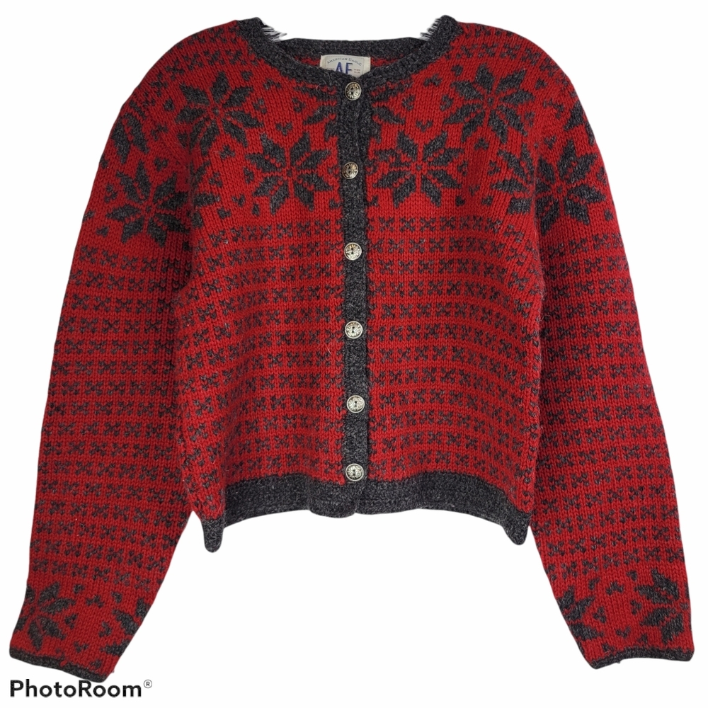 American Eagle AE Vintage Christmas Shetland Wool Cardigan Sweater Nordic - Picture 2 of 7